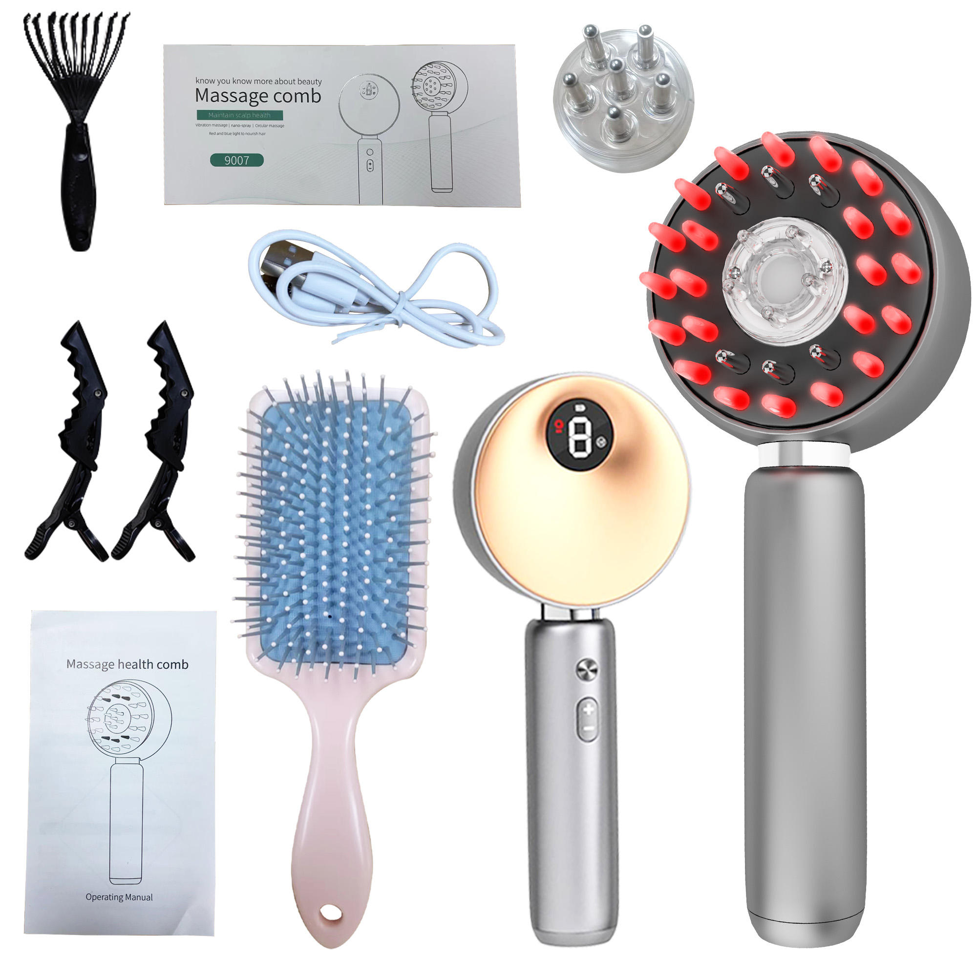 Cordless Electric Massage Brush With Red Light Multi Functional SPA Head Massager Hair Oil Heating Scalp Massaging Brush